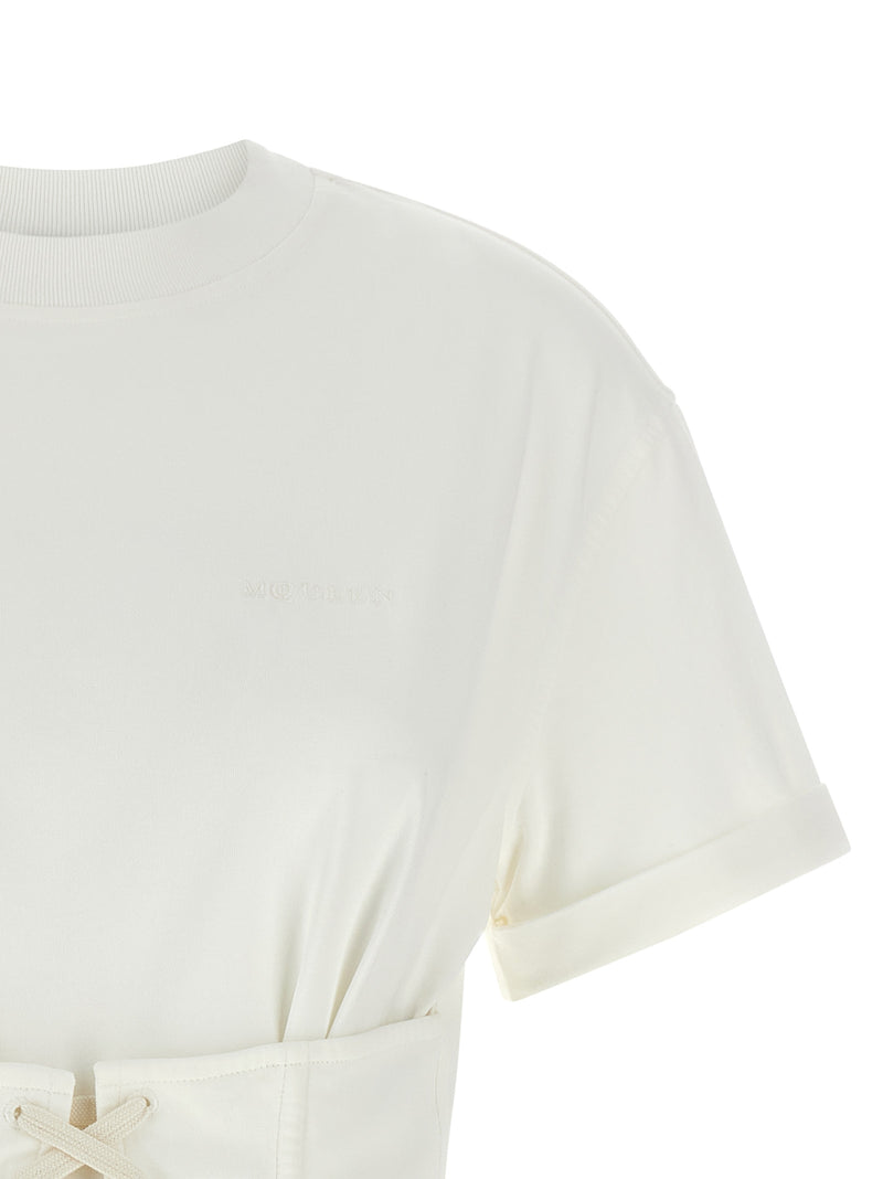 Alexander McQueen White Cotton T-Shirt with Corset Detail