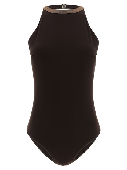 Brunello Cucinelli Brown Polyamide One-Piece Swimsuit
