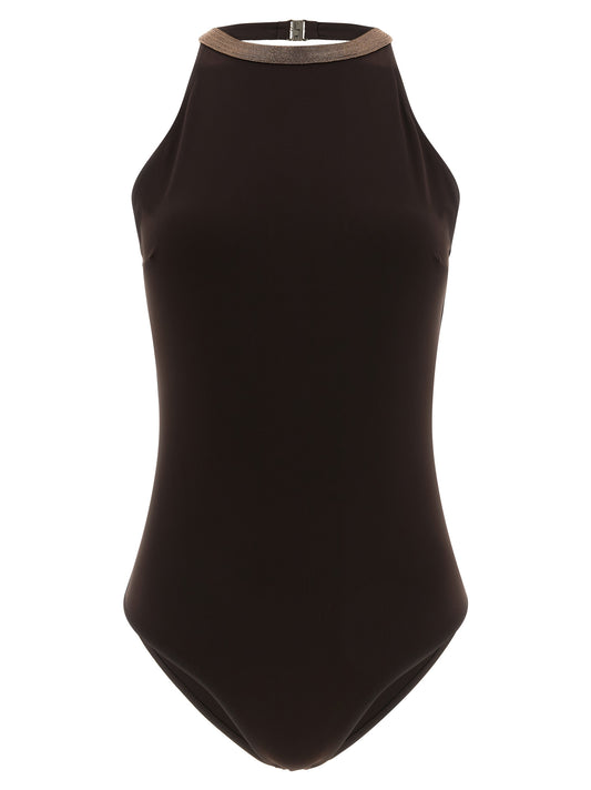 Maillot de bain une pièce en polyamide marron Brunello Cucinelli