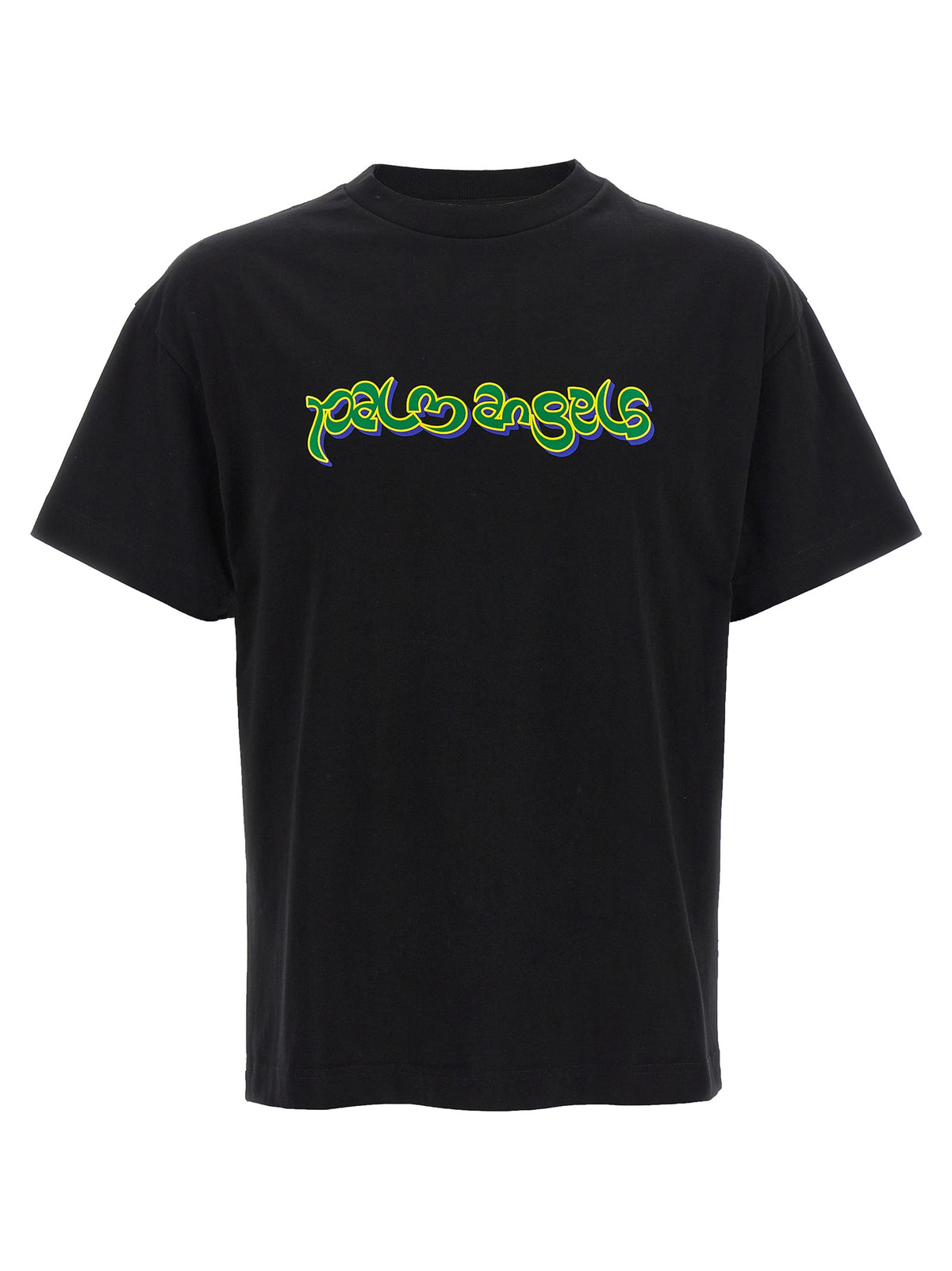 Palm Angels Black Cotton T-Shirt with 3D Thai Logo