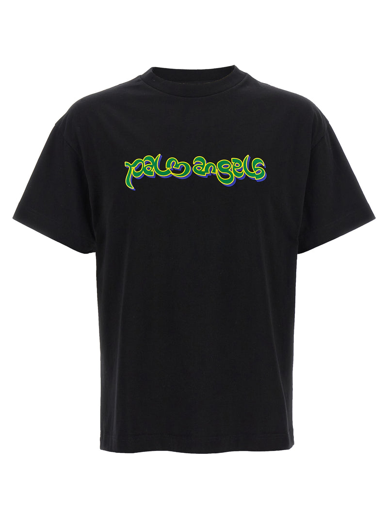 Palm Angels Black Cotton T-Shirt with 3D Thai Logo