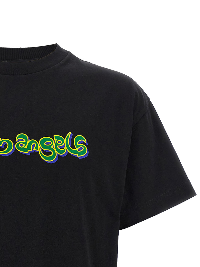 Palm Angels Black Cotton T-Shirt with 3D Thai Logo