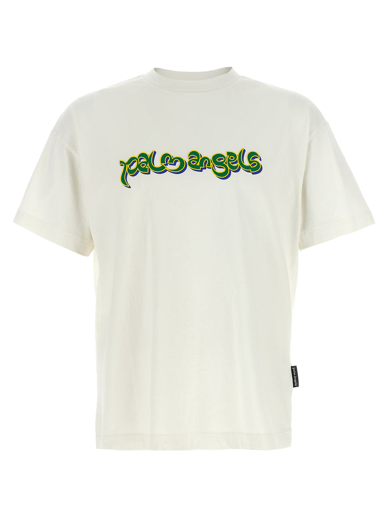 Palm Angels White Cotton T-Shirt with 3D Logo