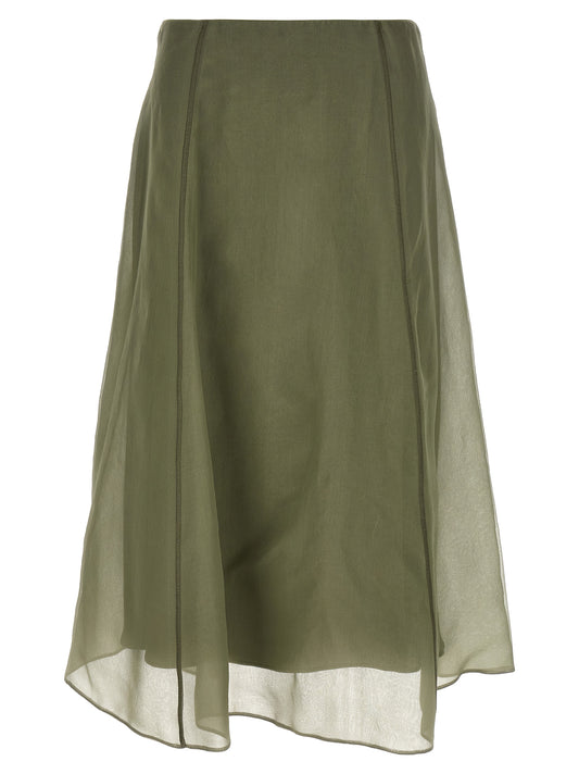 Jupe mi-longue bicolore en soie Brunello Cucinelli