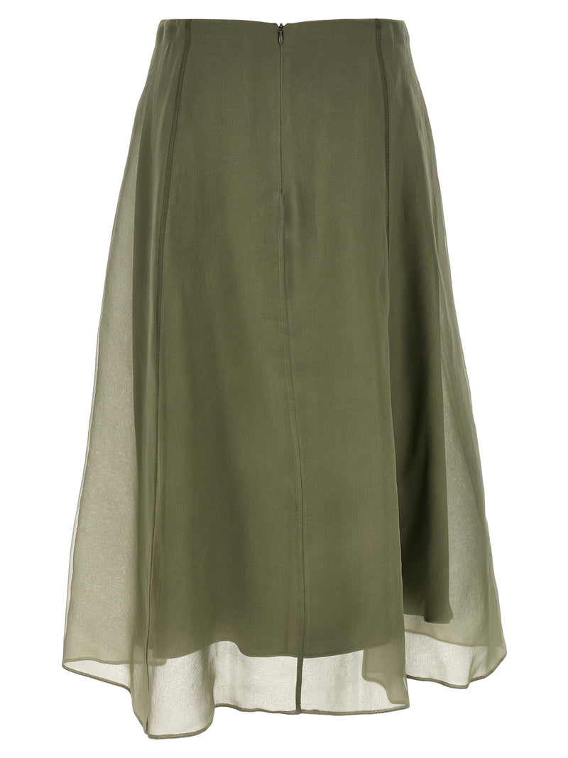 Jupe mi-longue bicolore en soie Brunello Cucinelli