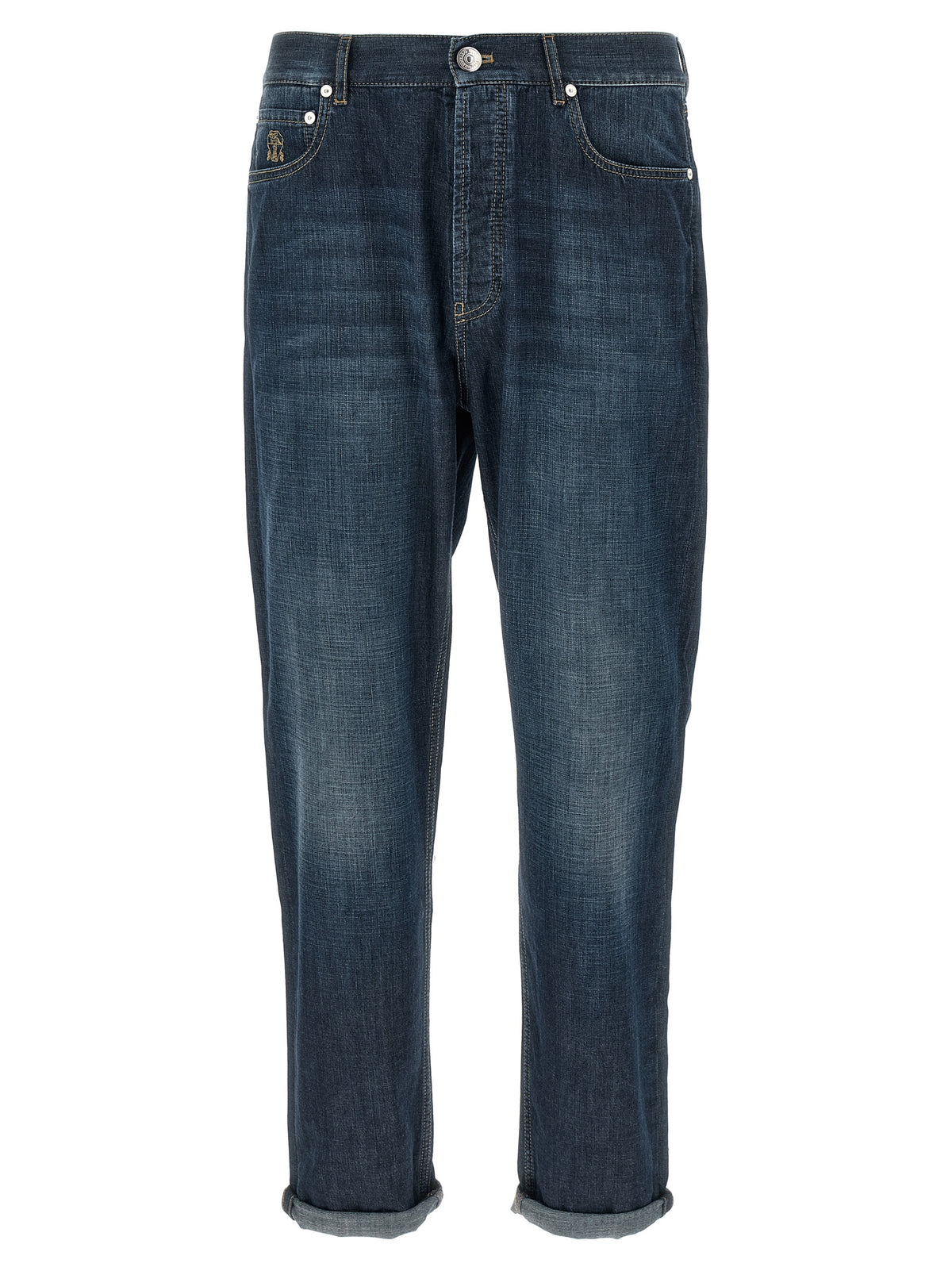 Brunello Cucinelli Blue Cotton Straight-Leg Jeans