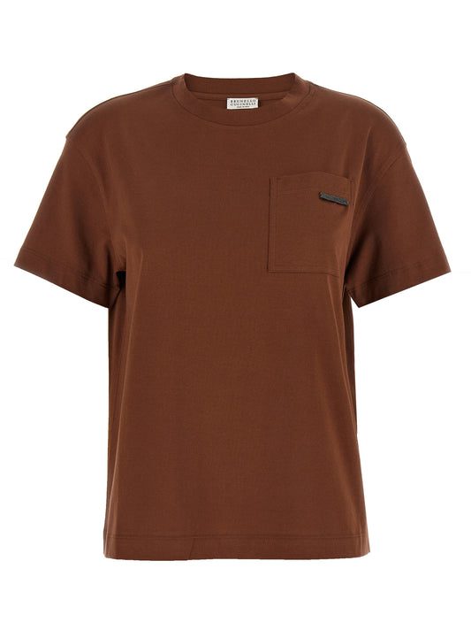 T-shirt en coton marron Brunello Cucinelli