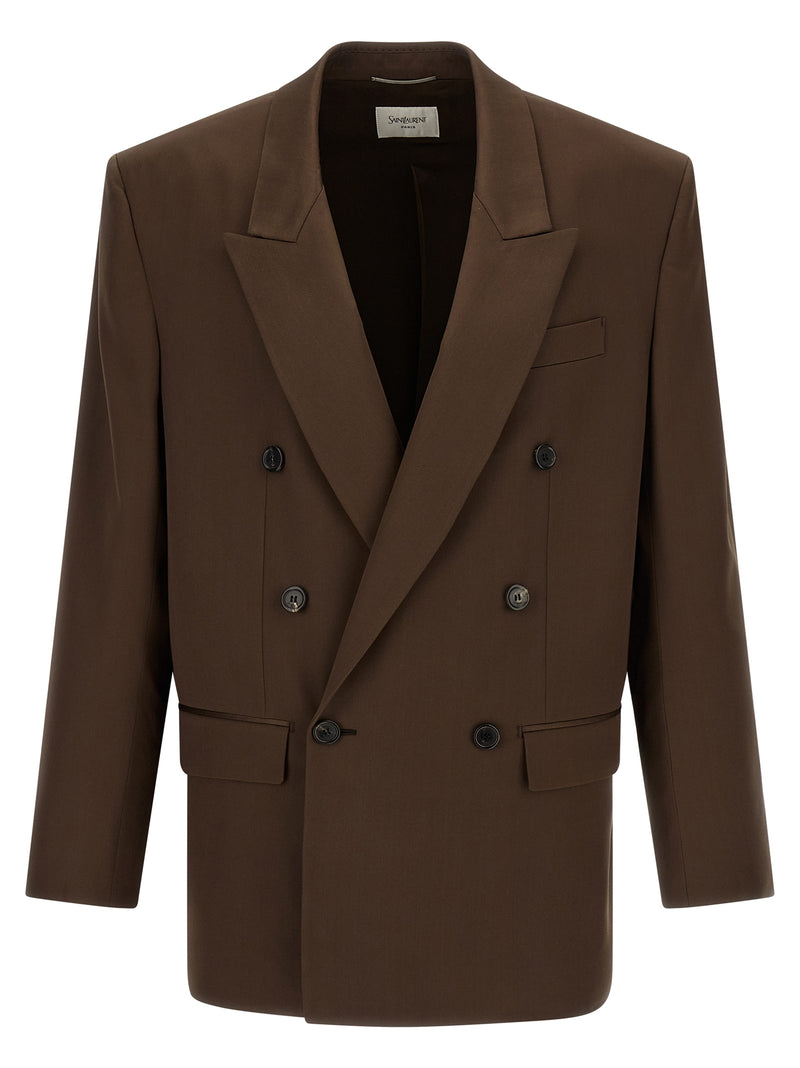 Blazer en soie marron Saint Laurent