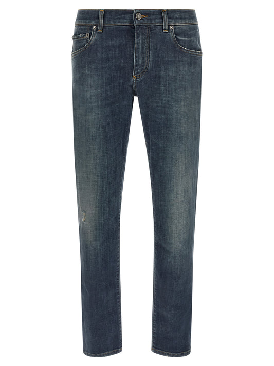 Dolce & Gabbana Blue Cotton Straight-Leg Jeans for Men