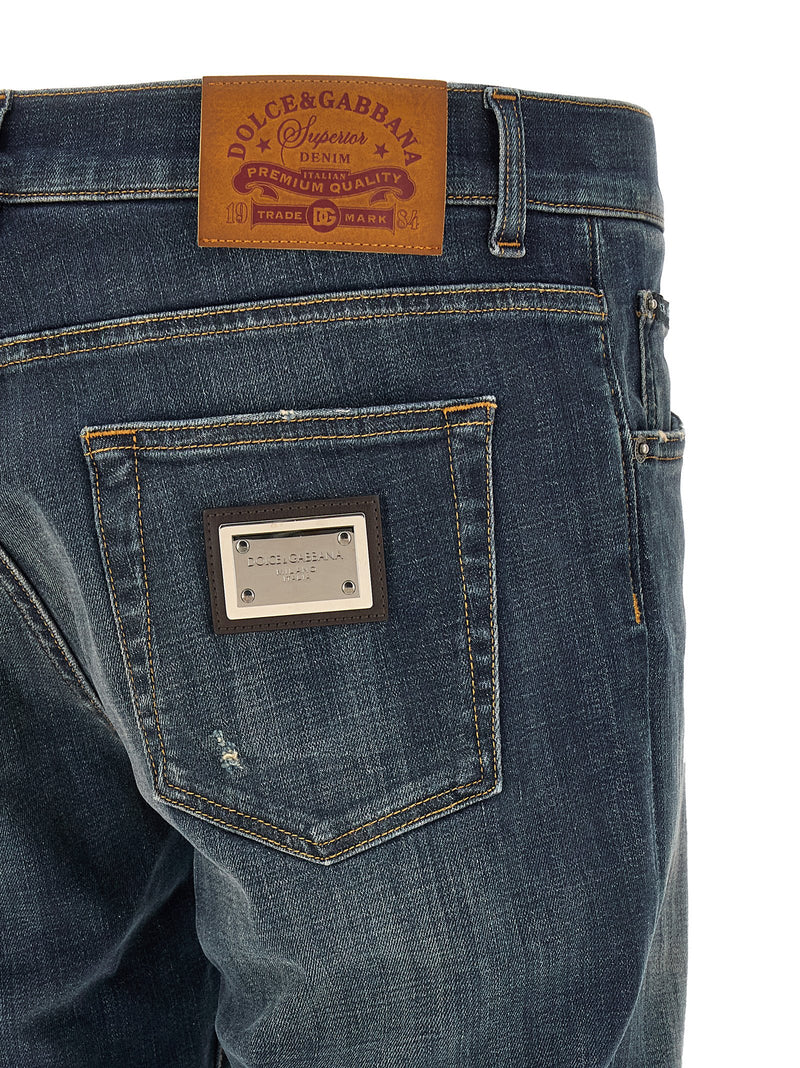 Dolce & Gabbana Blue Cotton Straight-Leg Jeans for Men