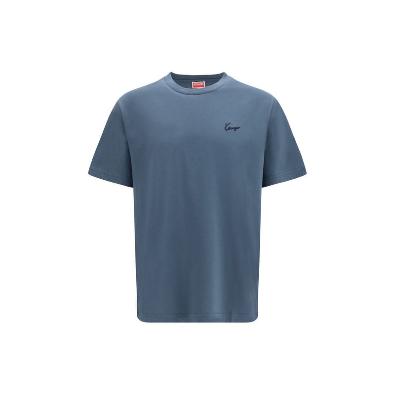 Kenzo Blue Cotton T-Shirt - Signature Embroidered Design