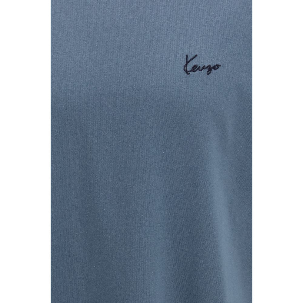 T-shirt en coton bleu Kenzo avec signature brodée