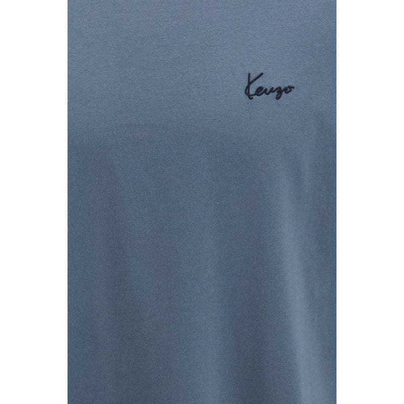 Kenzo Blue Cotton T-Shirt - Signature Embroidered Design