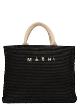 Marni Mini Tote Raffia Shopping Bag - Black Cotton