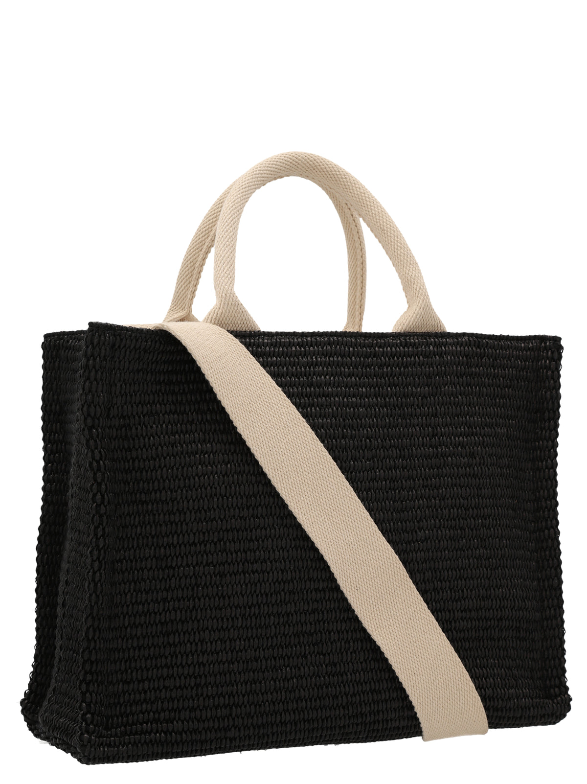 Marni Mini Tote Raffia Shopping Bag - Black Cotton
