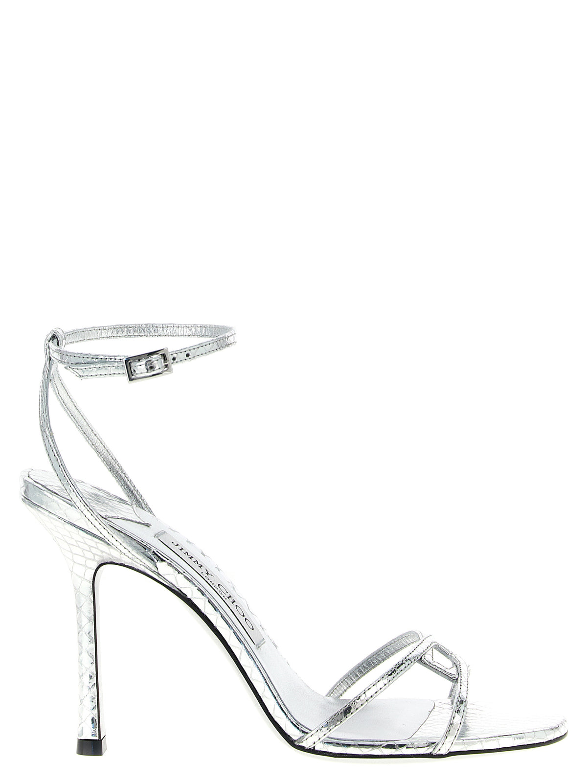 Sandales à talon aiguille Jimmy Choo en cuir argenté
