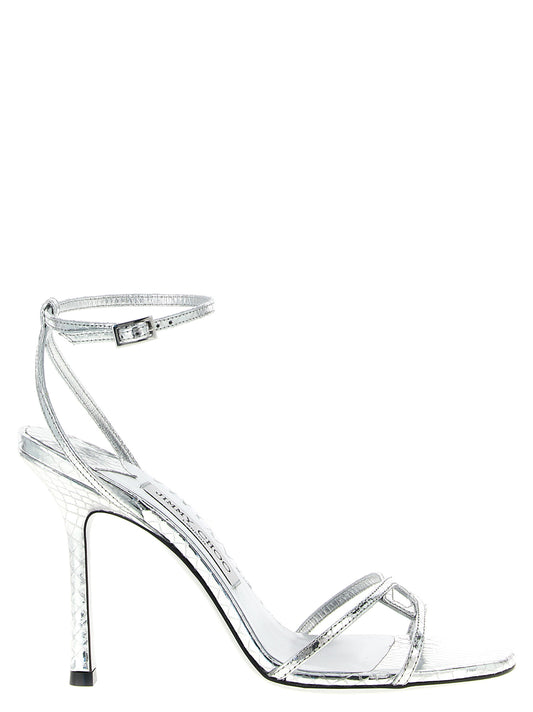 Sandales à talon aiguille Jimmy Choo en cuir argenté