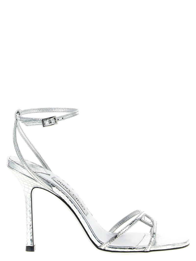 Sandales à talon aiguille Jimmy Choo en cuir argenté