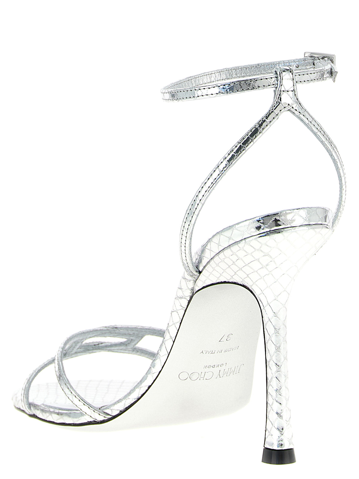 Sandales à talon aiguille Jimmy Choo en cuir argenté
