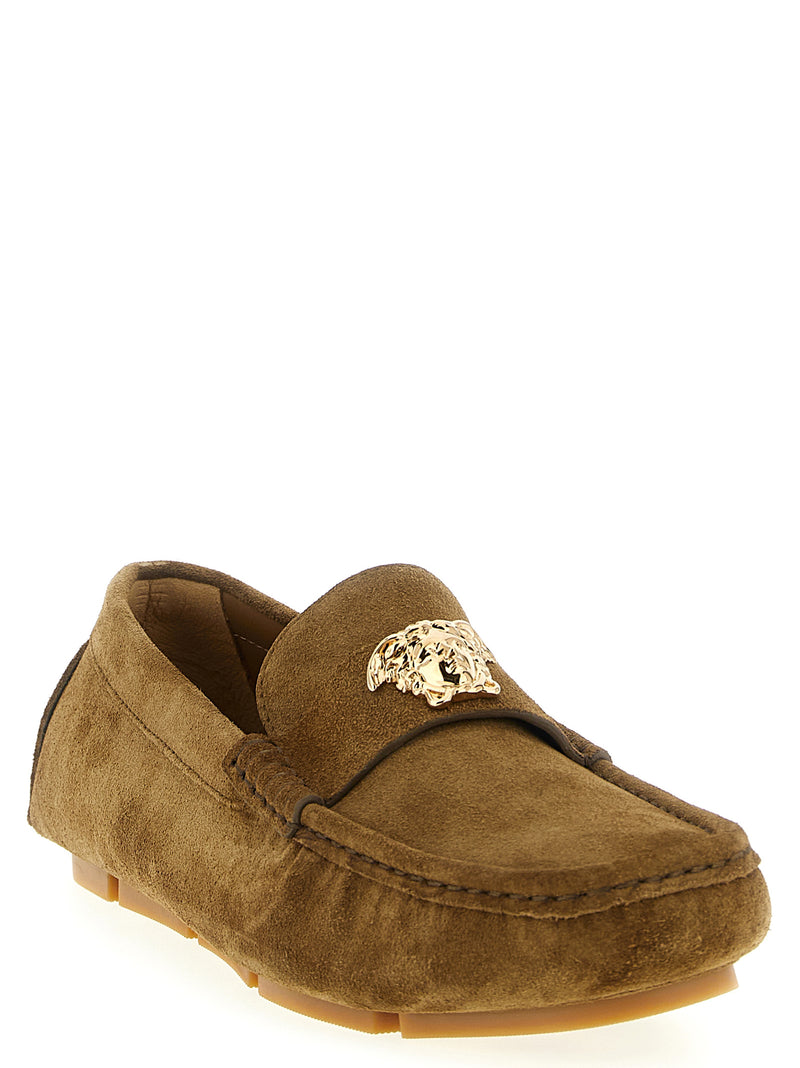 Versace Brown Calfskin Slip-On Loafers for Men