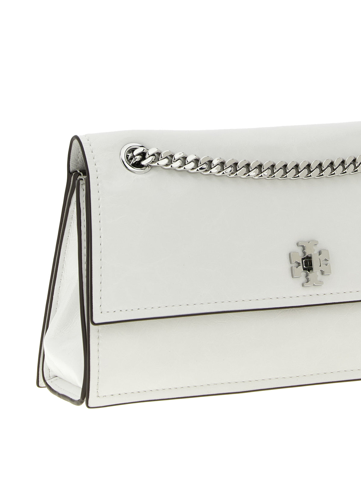 Tory Burch Kira Turnlock White Lamb Leather Shoulder Bag