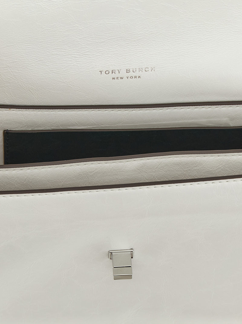 Tory Burch Kira Turnlock White Lamb Leather Shoulder Bag