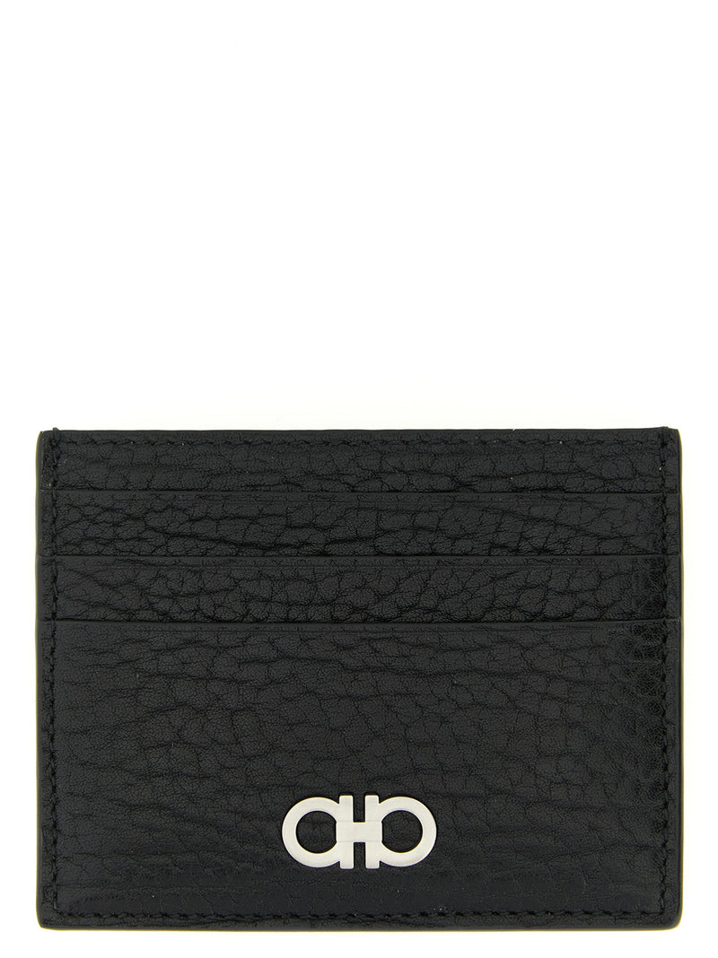 Ferragamo Black Calfskin Gancini Cardholder for Men