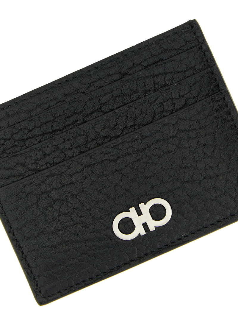 Ferragamo Black Calfskin Gancini Cardholder for Men