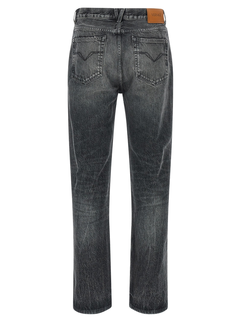 Jean droit en coton gris Versace