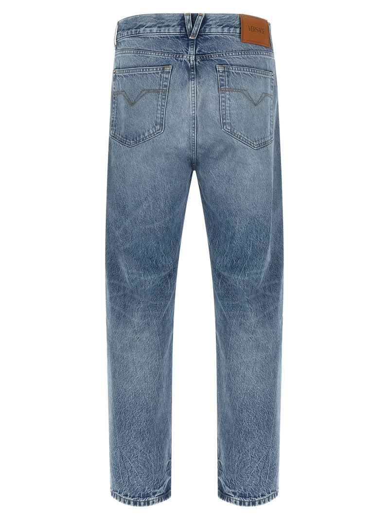 Jean droit bleu en coton Versace