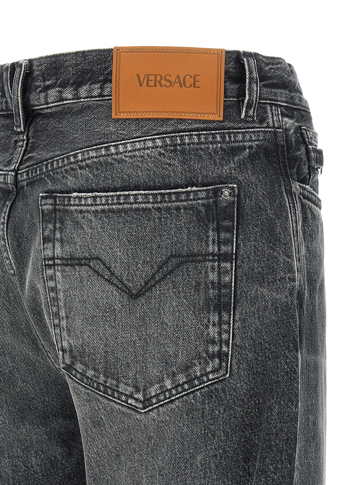 Jean droit en coton gris Versace