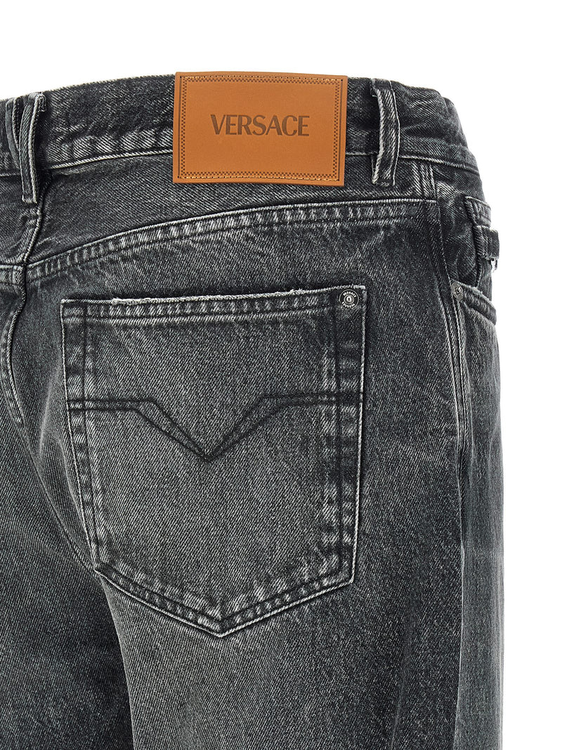 Jean droit en coton gris Versace