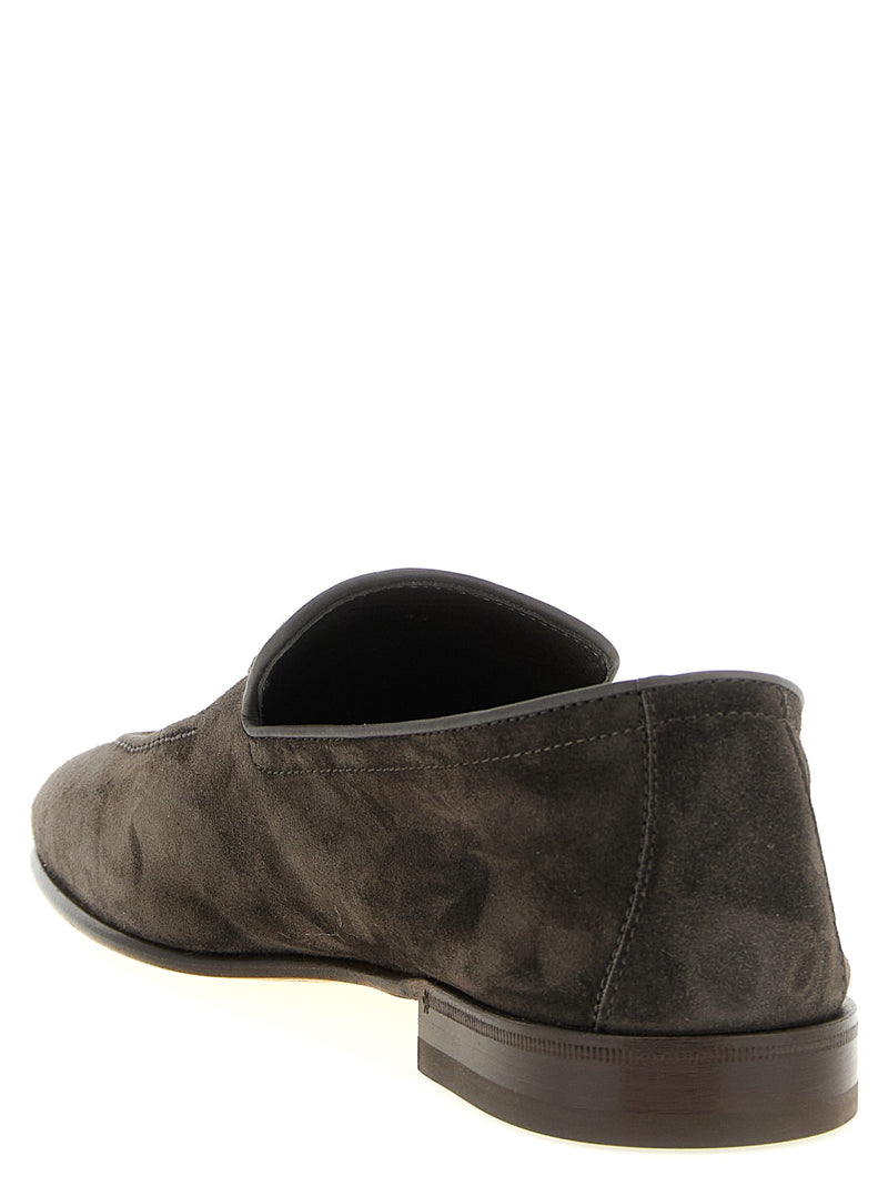 Brunello Cucinelli Gray Calfskin Slip-On Loafers