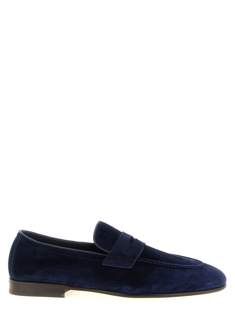 Mocassins à enfiler en cuir de veau bleu Brunello Cucinelli