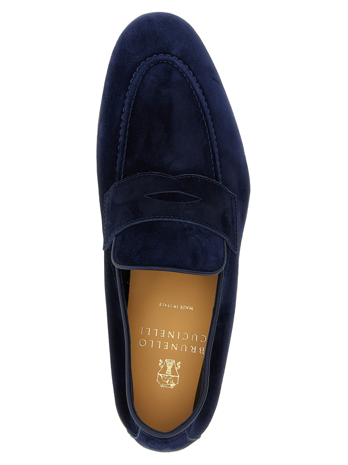 Mocassins à enfiler en cuir de veau bleu Brunello Cucinelli