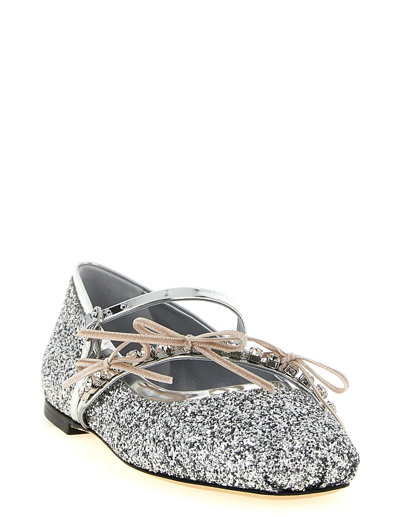 Jimmy Choo Silver Tencel Ballet Flats