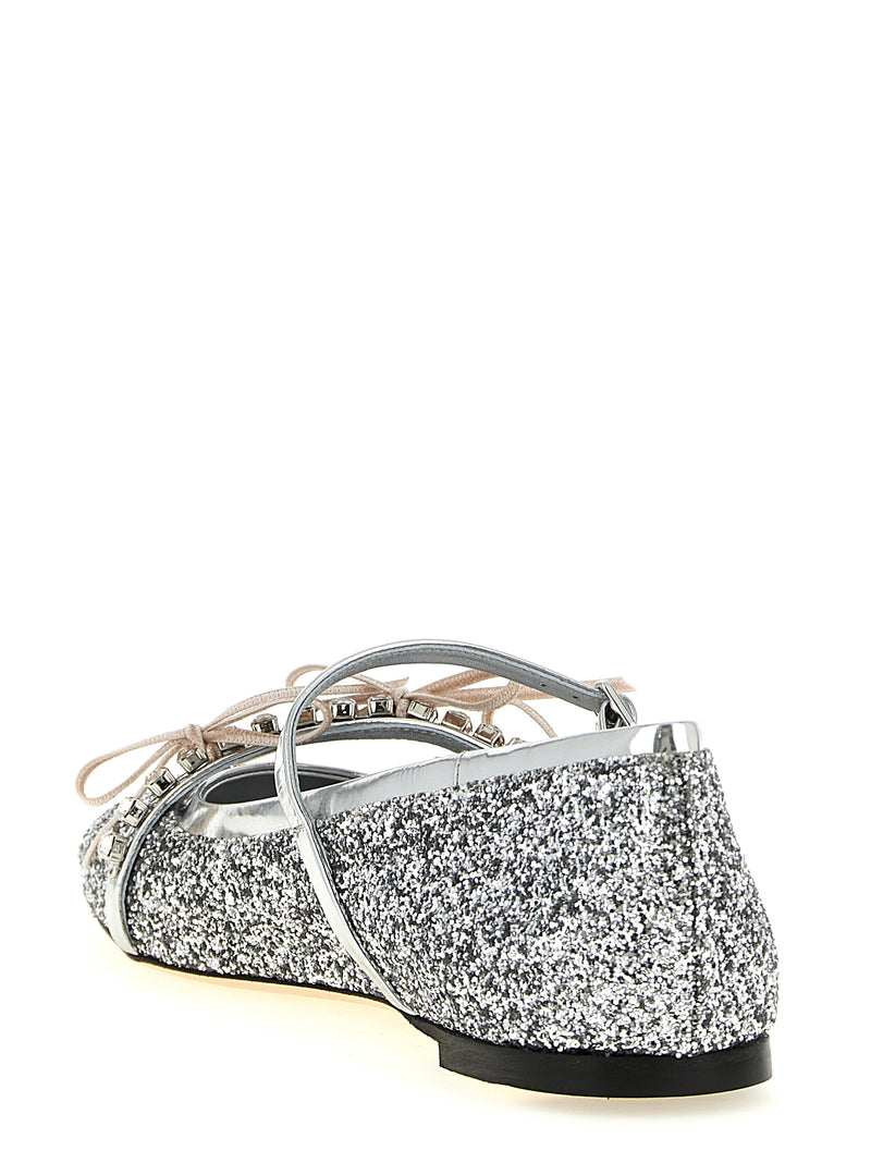 Jimmy Choo Silver Tencel Ballet Flats