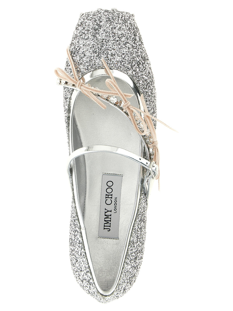 Jimmy Choo Silver Tencel Ballet Flats