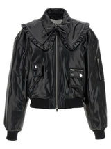 Ganni Black Leather Bomber Jacket - Model 7093 Future