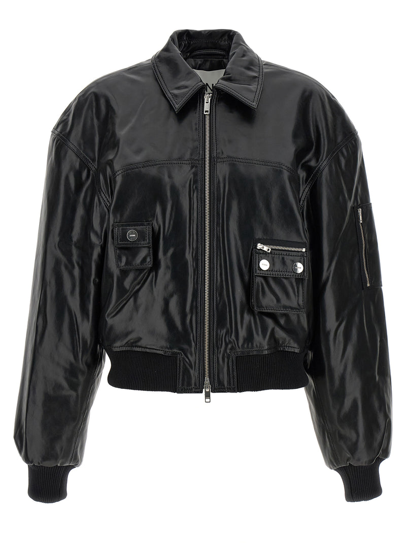 Ganni Black Leather Bomber Jacket - Model 7093 Future