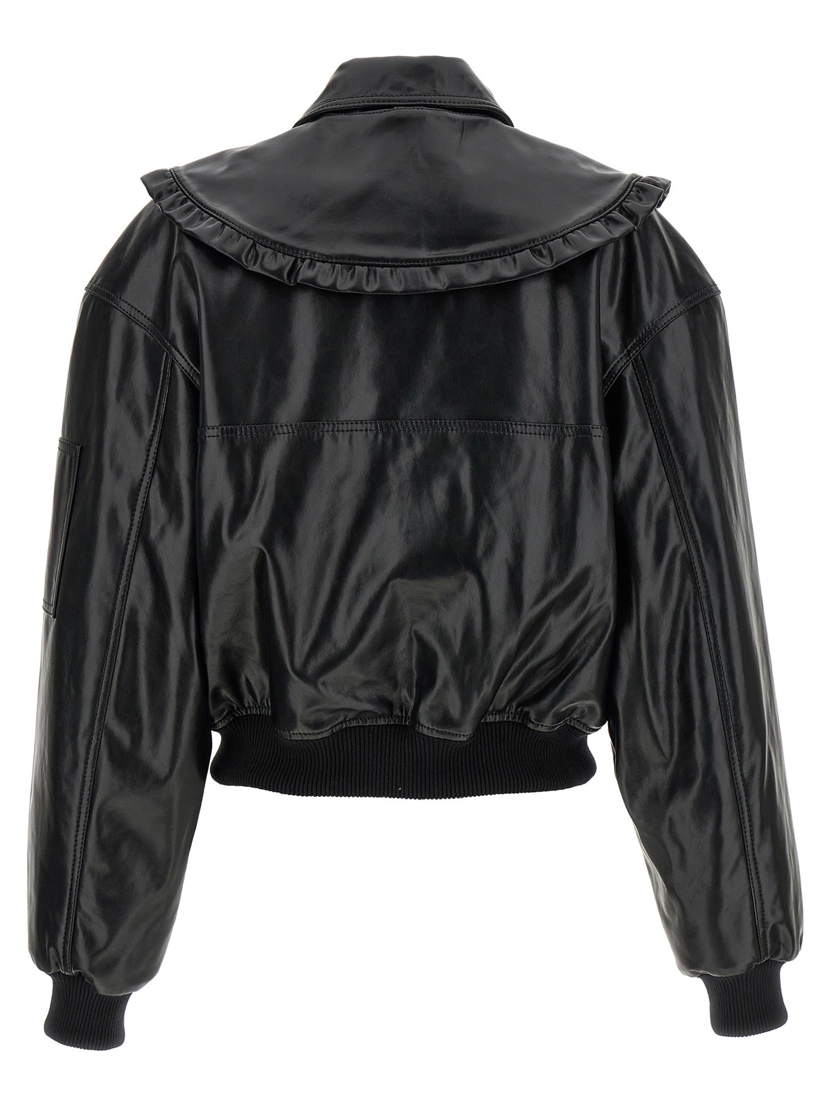 Ganni Black Leather Bomber Jacket - Model 7093 Future