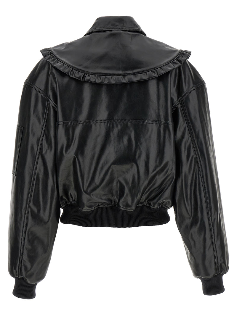 Ganni Black Leather Bomber Jacket - Model 7093 Future