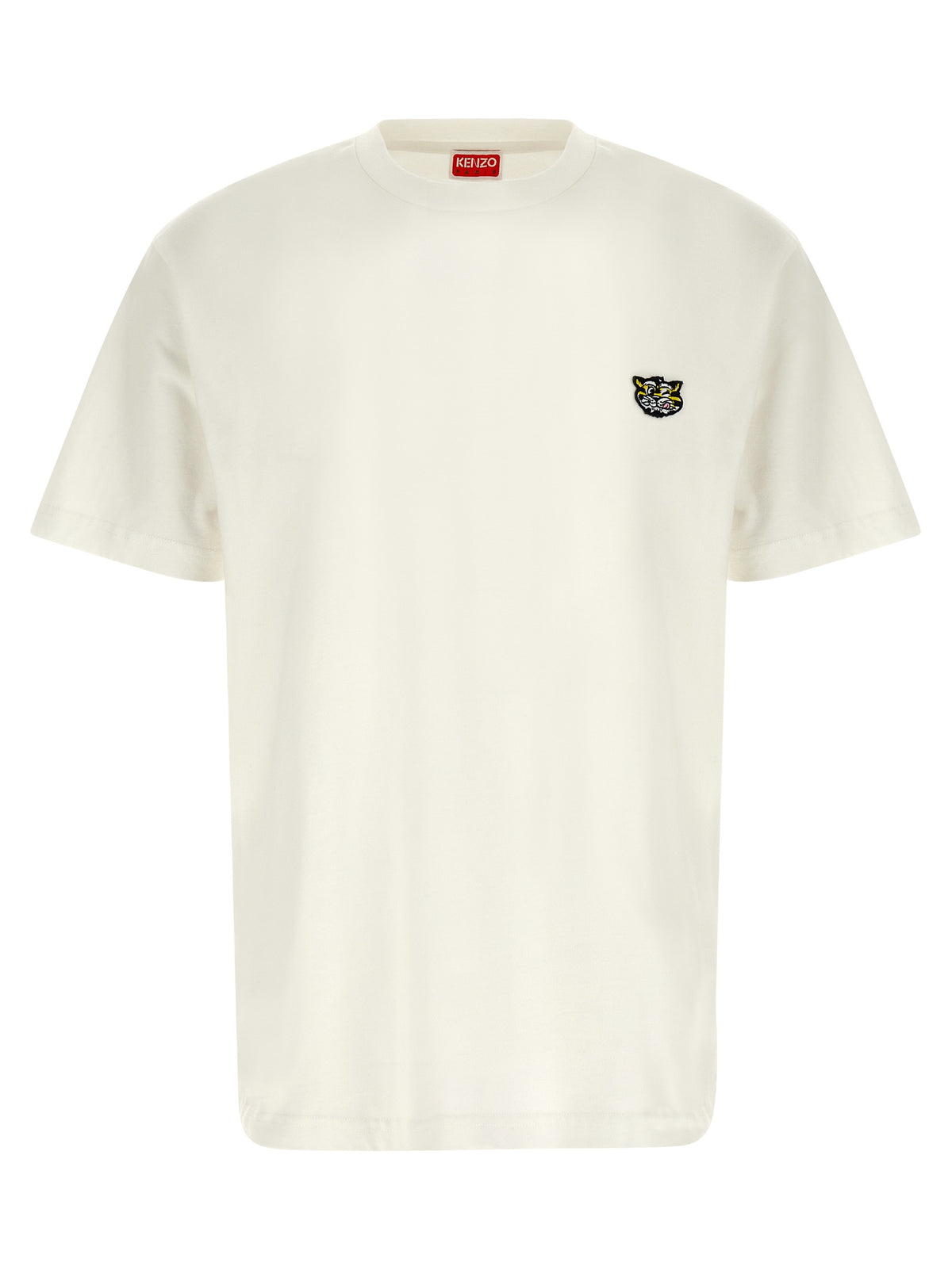 Kenzo White Cotton T-Shirt with Wild Tiger Patch