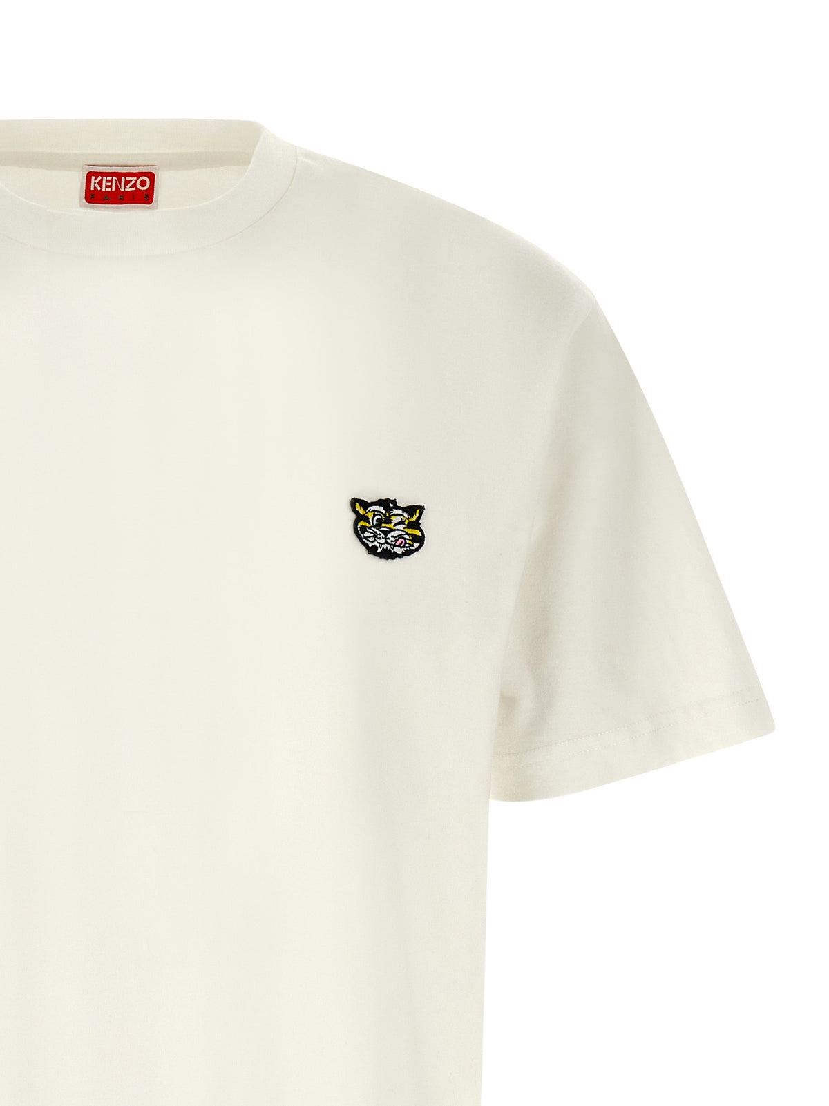 Kenzo White Cotton T-Shirt with Wild Tiger Patch