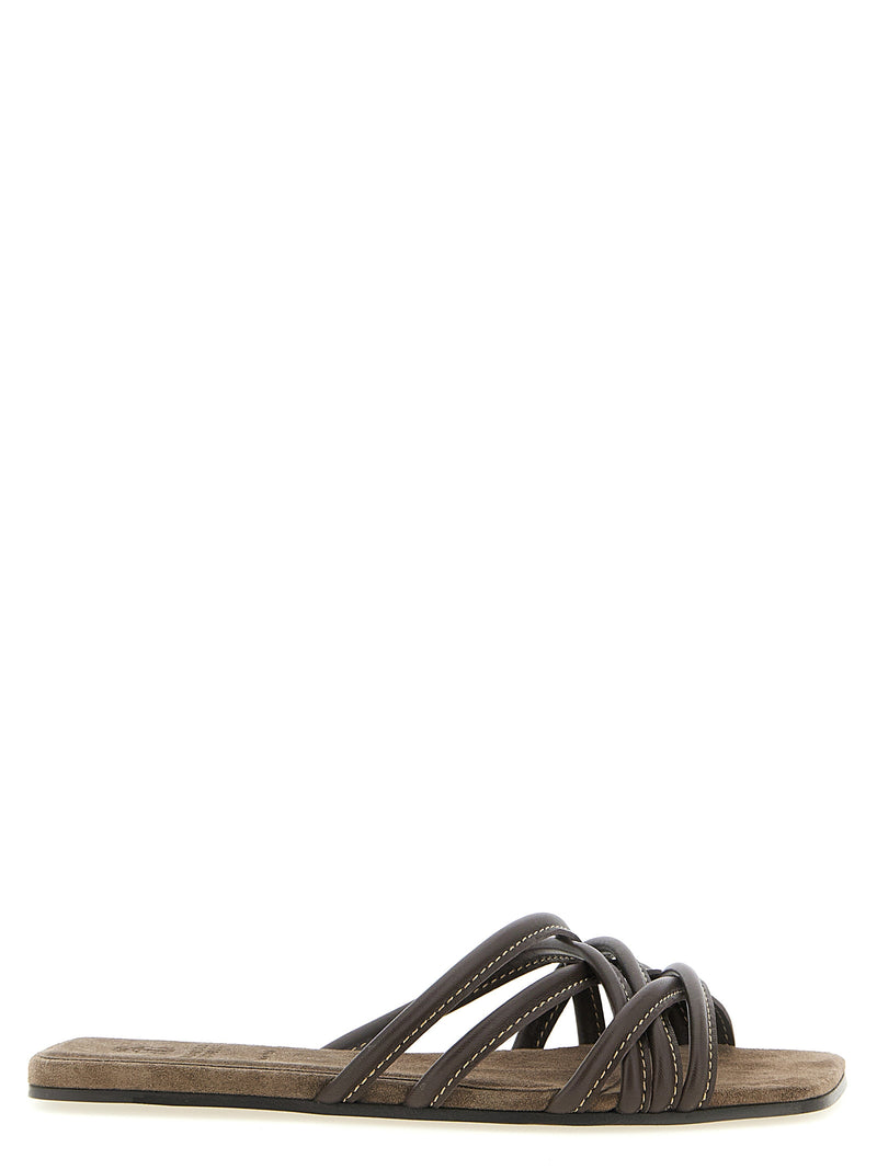 Mules Brunello Cucinelli en cuir d'agneau marron