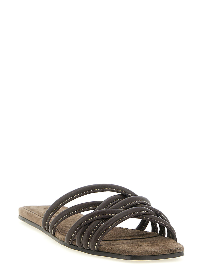 Mules Brunello Cucinelli en cuir d'agneau marron