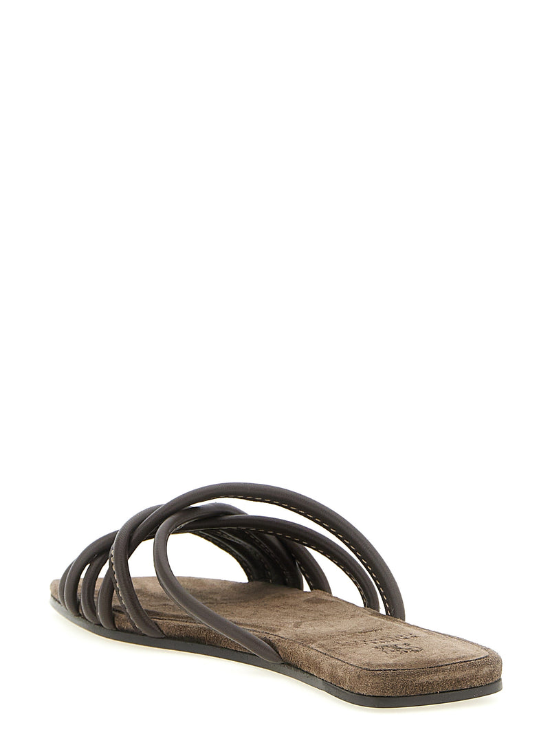 Mules Brunello Cucinelli en cuir d'agneau marron
