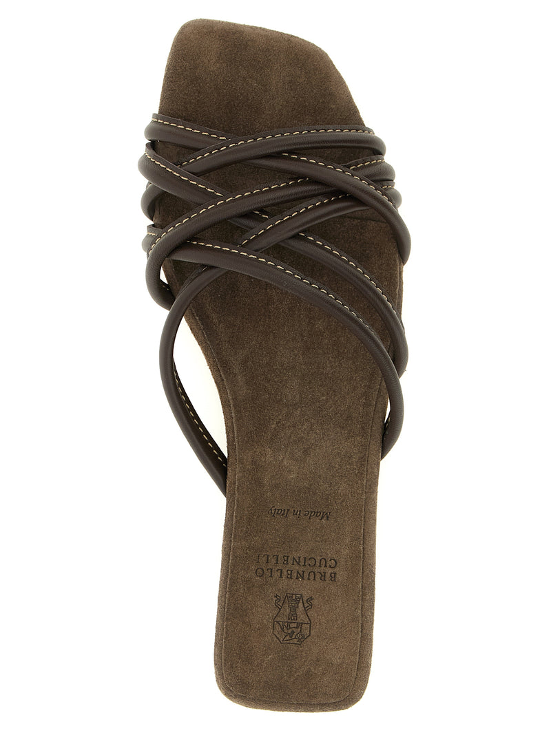 Mules Brunello Cucinelli en cuir d'agneau marron