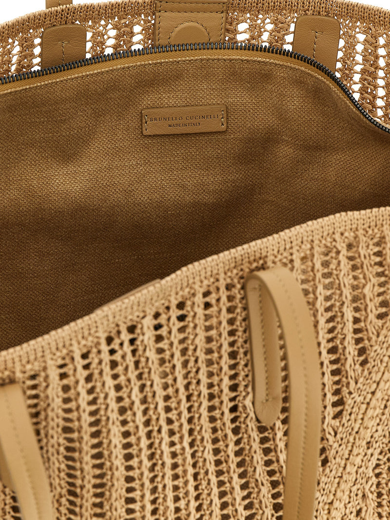 Brunello Cucinelli Sac à bandoulière beige en polyamide