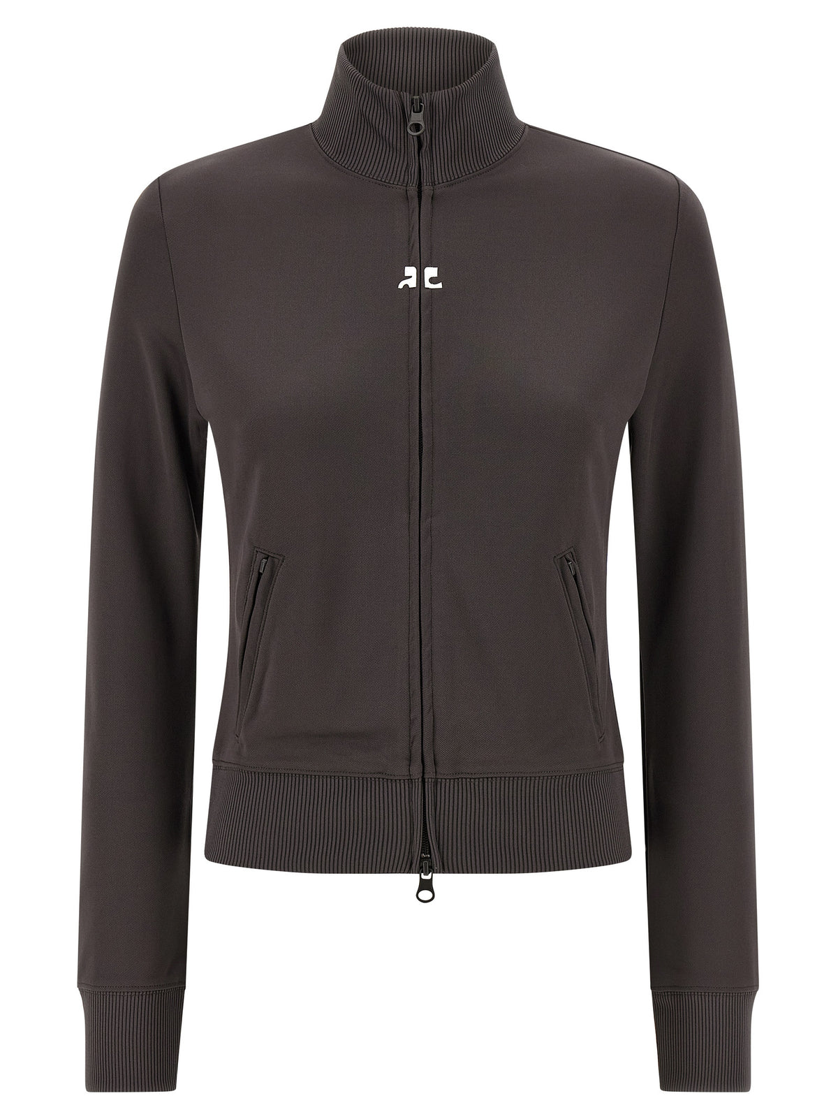 Courrèges Gray Polyester Sweatshirt with High Neck